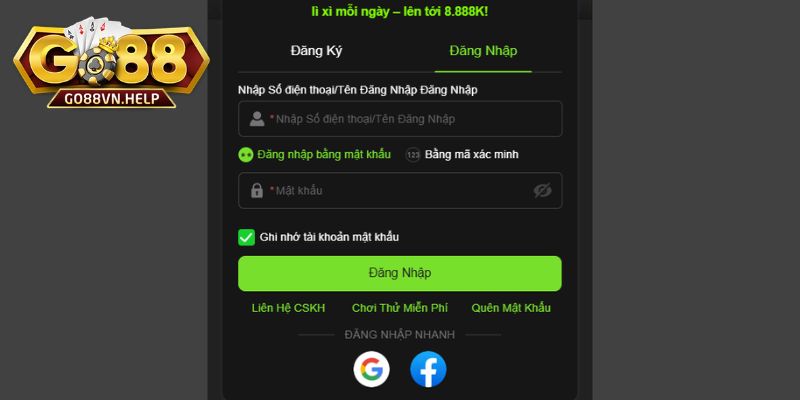 Các thao tác đơn giản để thực hiện đăng nhập Go88
